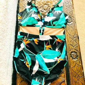 Birds of Paradise Jungle Leaf Print One Piece